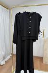 Asimetrik Düğme Detaylı Yelek Elbise Siyah